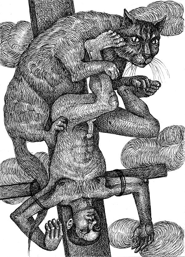 Crucifixion au chat 2021 - 21 x 29,7 cm - ink/paper - collection privée/private colection