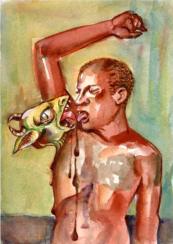 "La bete qui monte de l'aisselle" 2023 - watercolor on paper - 14,5x 21 cm - private collection /collection privée
