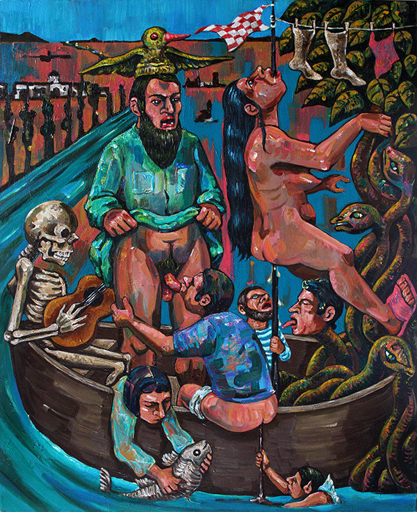 "La nef obscène" 2024 - 81 x 100 cm - acryl/canvas - collection privée/private collection